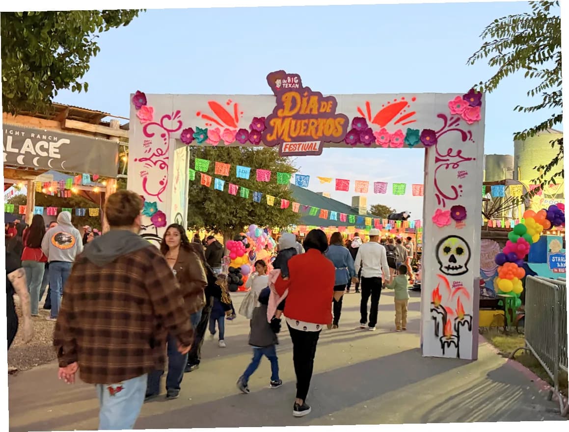 The festival entrance arch strung with papel picado